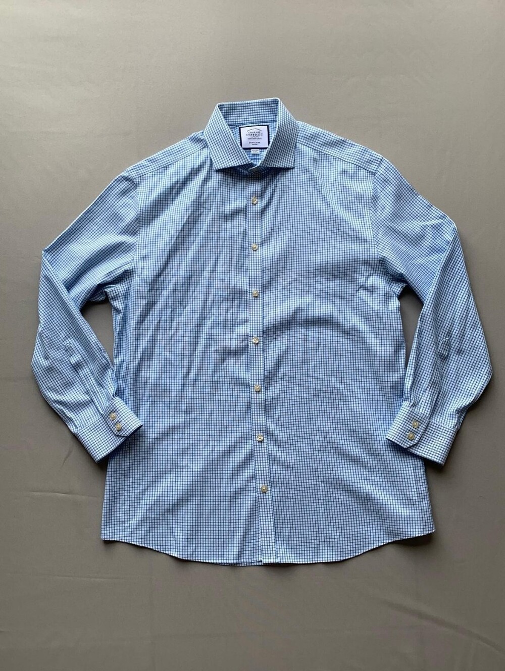 Charles Tyrwhitt Men’s 16.5 33 Extra Slim Fit Blue Check Non Iron Dress Shirt
